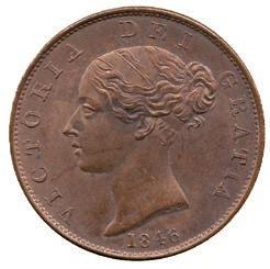 (3) 150-200 1786 Victoria, Copper Halfpenny, 1846, young head left, w:w.