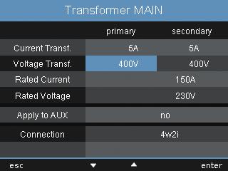 Voltage transformer You can assign voltage transformer ratios to the baseline measurement and the supporting measurement. Select the 400/400 V setting when measuring without a voltage transformer.