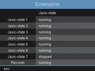 11. 7 Extensions Here, you can: activate functions that are subject to charge. call the status of the Jasic programs.
