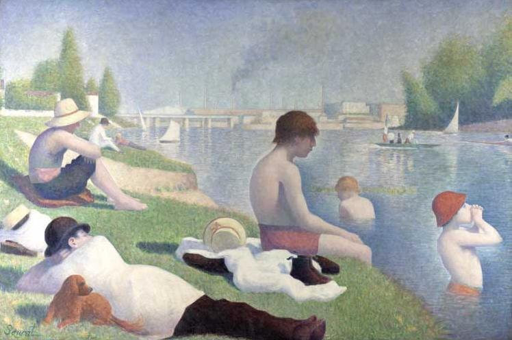 Bathers in Asnieres 1884 In 1884 Seurat completed Bathers at Asnières, a scene of boys in the Seine River.