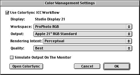 B. Color Management Options Using ICC color management Luma Studio 1.