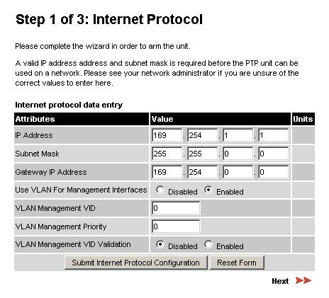 Figure 43 - Additional VLAN Management Options Once complete click the Submit Internet Protocol Configuration button or the Next link.