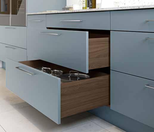 The wood effect drawer boxes The Portland Oak or Tuscan Walnut drawer box is a beautiful design feature which will be sure to give your kitchen the extra wow factor.