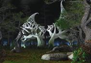 That s why hovering trees, strange species of flying fish, bubble-like volcanos, surreal sculptures and other unknown objects come to life by means of a stunning 3D technology.