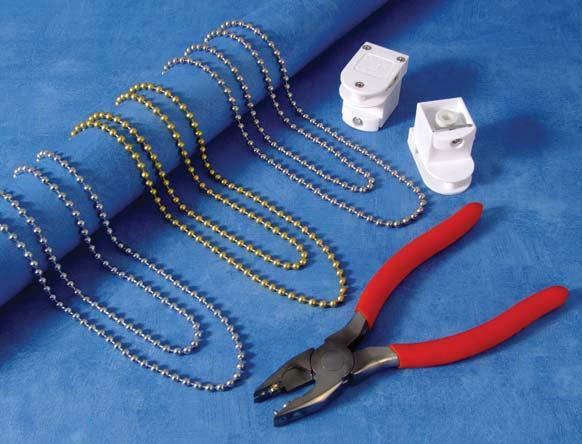 Plastic Bead Chain White ABS Supplied with retaining lug and screw Fits neatly into the end of the Headrail Smooth running clutch allows for effortless blind operation Thickness of sidewinder showing