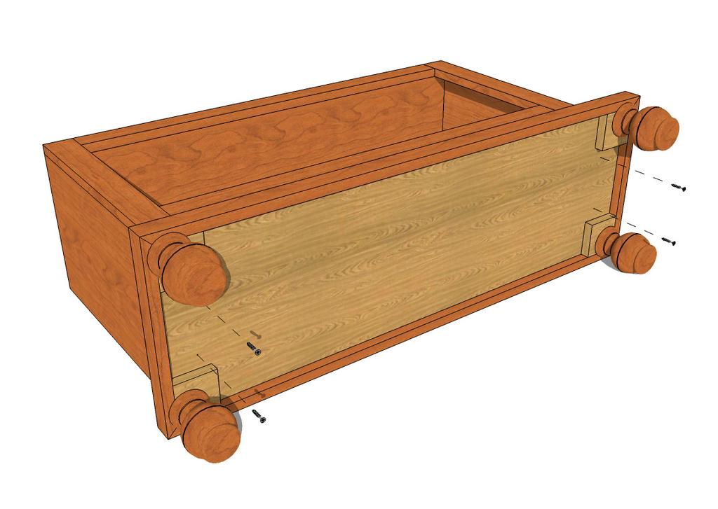 1 Temporarily clamp the bread board ends in place and drill 1/4 holes which will receive dowels. Note the location of the outer dowel holes as shown in illustration 7c.