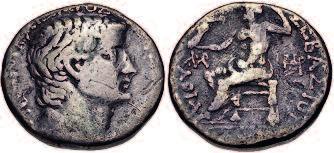 right field. (Figure 12) These coins also have no city name or date on Figure 11 Zeus tetradrachm of Tiberius. Obverse: head of Tiberius. Reverse: Zeus seated holding Nike (Victory) on his right hand.