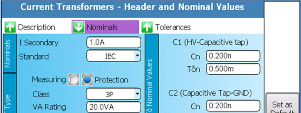 Header/Nominal Values : Figure 8 - "Current Transformers/Header and Nominal Values" page