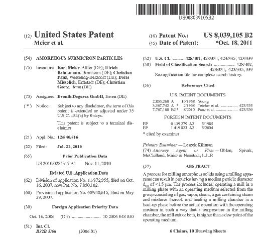 EXP 4115 A Unique Silica US patent 8,039,105 has been granted for the process to prepare unique, novel precipitated silicas. One of the outcomes is an engineered particle EXP 4115-1.