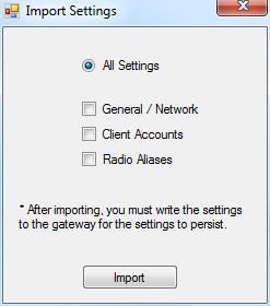 6. The File menu item contains the following functions: a. Export b. Import Export can be used to save all of the ICU settings for an IP Gateway to a file with an extension of.icu.