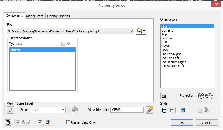 In the Ribbon, under the Place Views tab, click the Base option. 13. This opens the Drawing View dialogue box.
