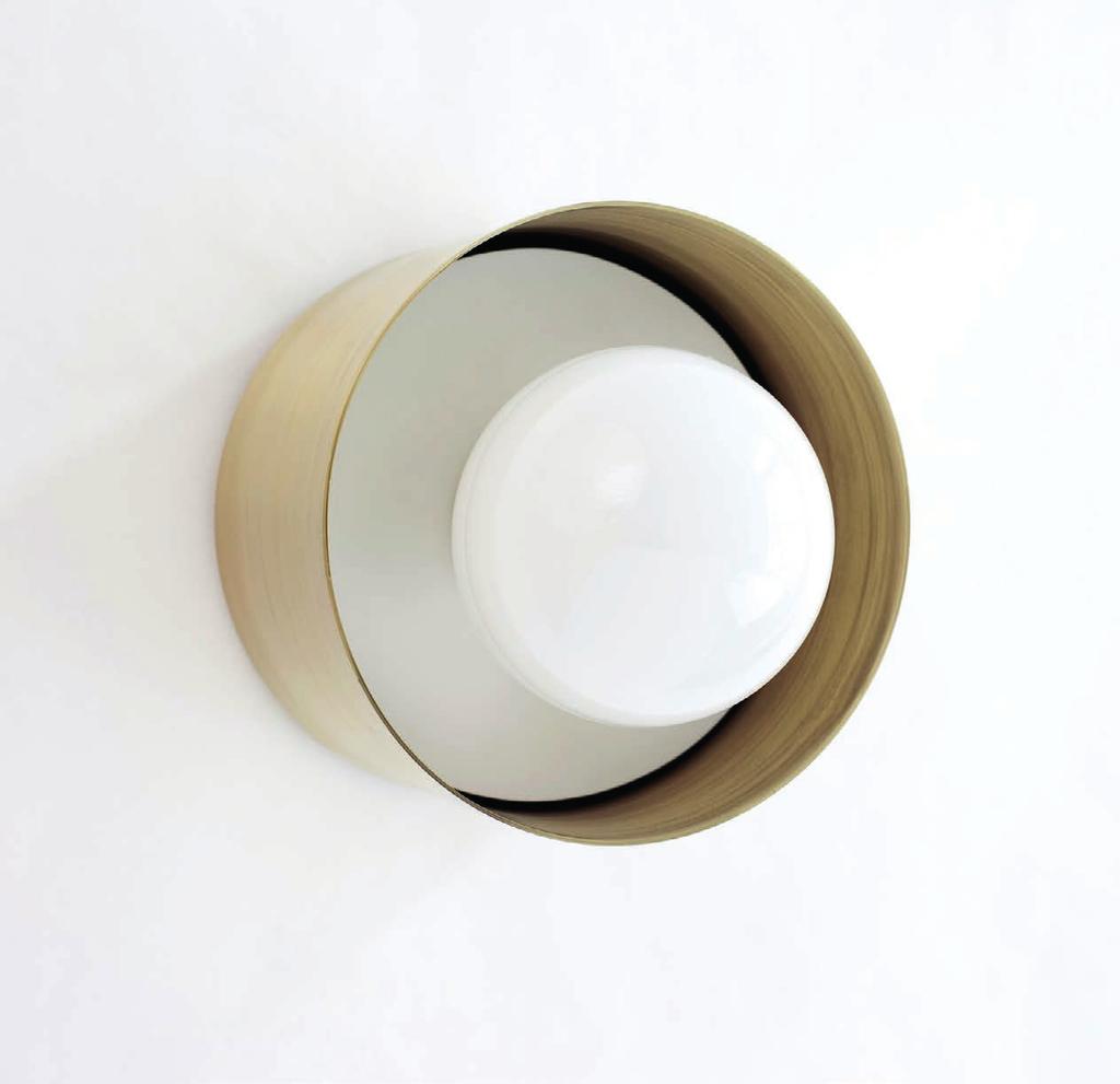 SPUN SCONCE SPUN SCONCE 6 1/4 4 3/8 6 1/4 blackened, brass, maple, fabric E26 ; bulb: G25/G125 globe brass cord, powder coated steel (incandescent recommended)