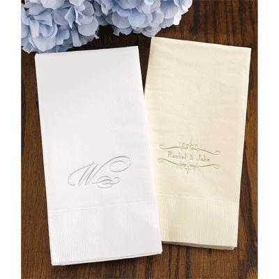 DESIGNER SECONDLINE NAPKINS CC 4 ¼" x 8 ¼" Price includes one color foil imprint. Single initial monogram, first names & event date or design, or first names &/or date.