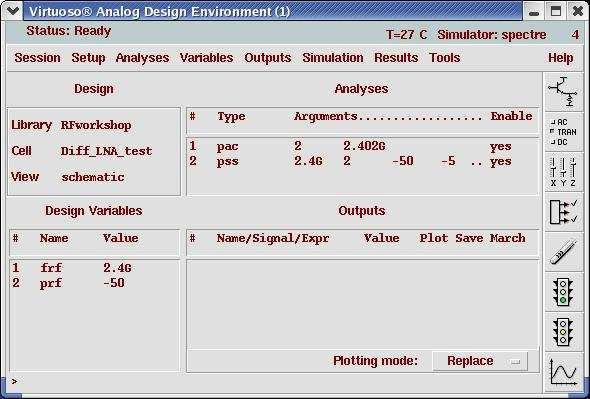 = Action4-12: Action4-13: Action4-14: In your Analog Design Environment, Choose Simulation Netlist and Run or click the Netlist and Run icon to start the simulation.