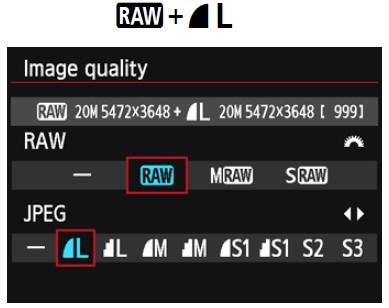 RAW and JPEG settings for HMML manuscript photography. This is set using the menu system on the camera or through the remote capture software on a computer.