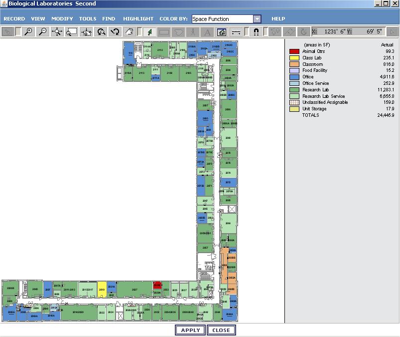 Viewing Floorplan Color by: Space Function Use the Color By pull-down menu, selecting Space Function.