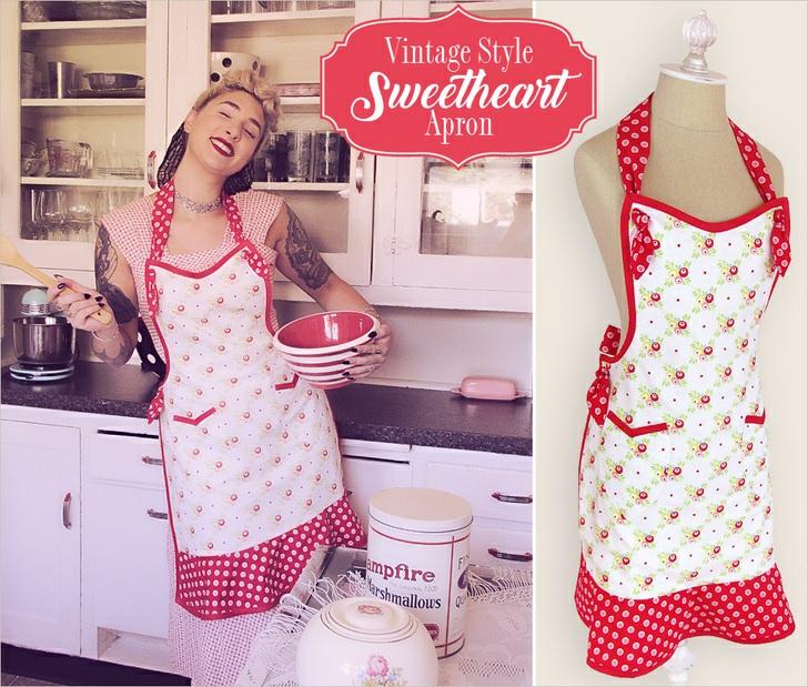 Published on Sew4Home Vintage Style Sweetheart Apron Editor: Liz Johnson Thursday, 18 August 2016 1:00 This apron is another Sew4Home design original, complete with a downloadable pattern that allows