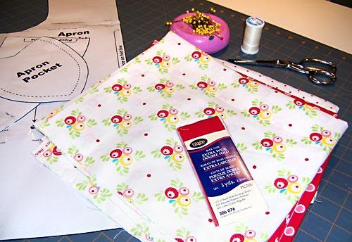 Download and prepare the pattern pieces linked below in the Getting Started Section ¾ yard of 44"+ quilting weight cotton fabric for apron front and pockets front (the retro floral in our sample) 1