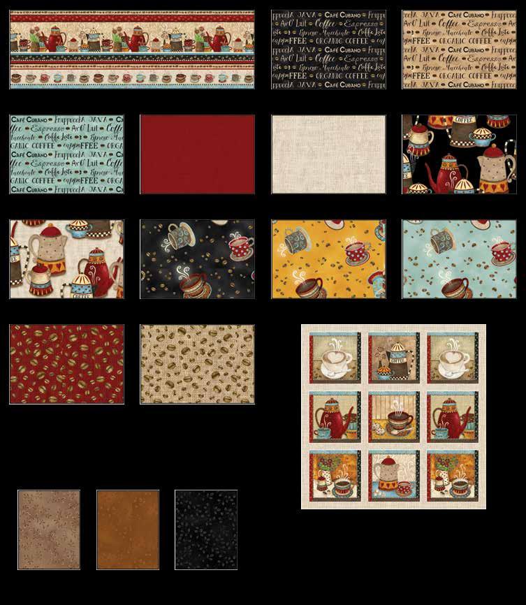 offee House Fabrics in the ollection Finished Runner Size: 60 x 25 ½ Finished Place Mat Size: 20 x 15 offee Stripe - Multi 9958-49 offee Words - lack
