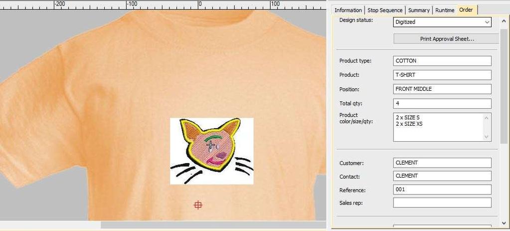 Requests with Garments and Logo Placement - Improved Product Visualizer to visualize a design on a garment for an order - Improved Design Approval Form - Estimate Design Run Time and Job Time -