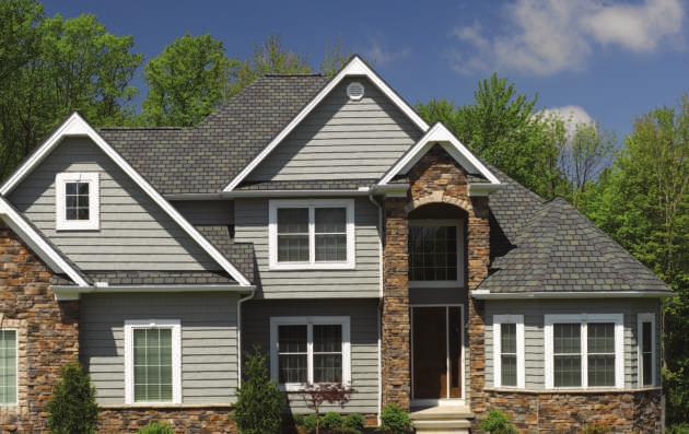 DESIGNER SHINGLES COLOR AVAILABILITY Black Granite Roof - Highland Slate, shown in Fieldstone Siding - Cedar Impressions Double 7 " Perfection Shingles, shown in Seagrass HIGHLAND SLATE Fieldstone