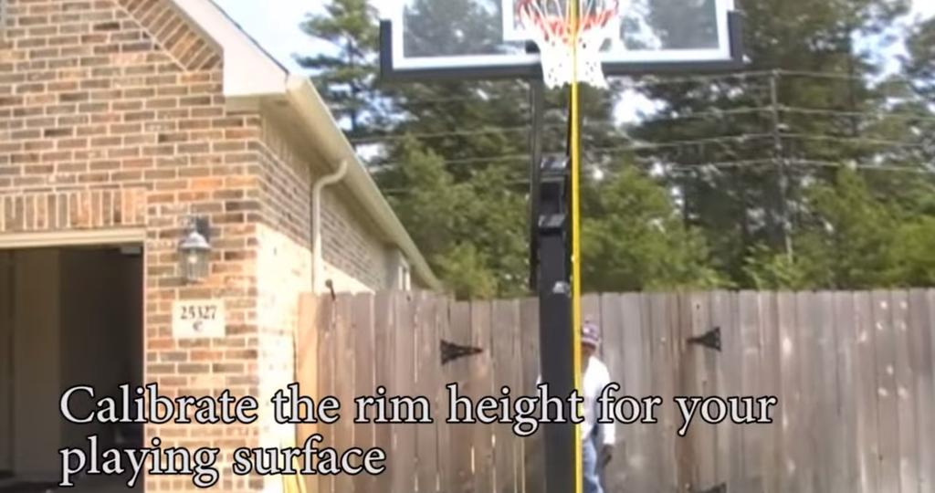Hook a tape measure to the rim and measure down to the playing area. This should measure 10 feet. If it does not make the necessary adjustments. Make sure all nuts on the system have been tightened.