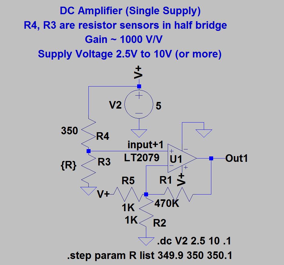 RESISTOR R3 PARAMETER CHANGE (LIST) If V is 5 volts what is the gain in volts per
