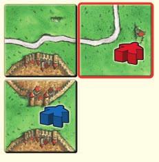 Note: Cities A and B touch both Field 1 and Field 2. As such, for these cities, Blue gains points in Field 1 and both Red and Blue score points in Field 2.
