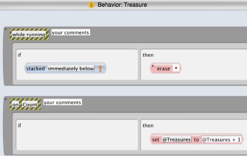 The second behavior change for the treasure agent is to respond to the Controller s broadcast by evaluating the rule in its Count method, which updates the Treasures simulation property.