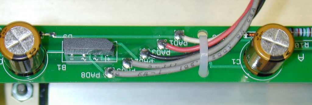 12. Using your soldering station, carefully solder the 5 amplifier wires to the upgrade LED Light Board at the locations labeled PAD1, PAD2, PAD3, PAD8 and PAD9 as shown below in Figure 10.