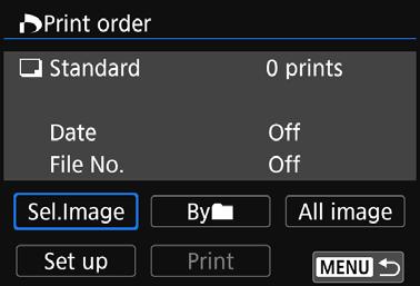 Printing Printing by Specifying the Options Print by specifying the printing options. 1 2 Press <0>. Select [Print order]. The [Print order] screen will appear. 3 4 5 6 Set the printing options.