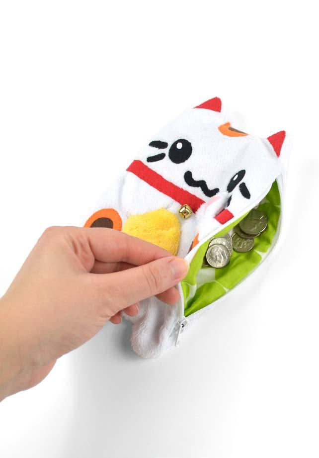 maneki neko coin pouch Maneki Neko is Japanese for beckoning cat, often known as a Lucky Cat in English. These adorable kitties are used in Asian businesses to bring in customers and good fortune.