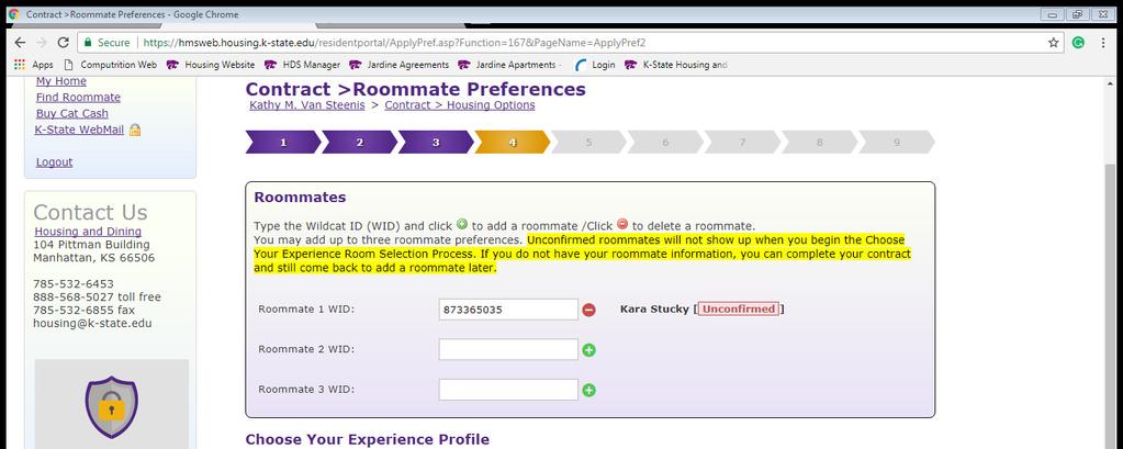 If you know the Wildcat ID Number (wid#) of who you would like to be your roommate, add it here.