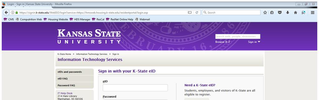 Enter your K-State eid and password.