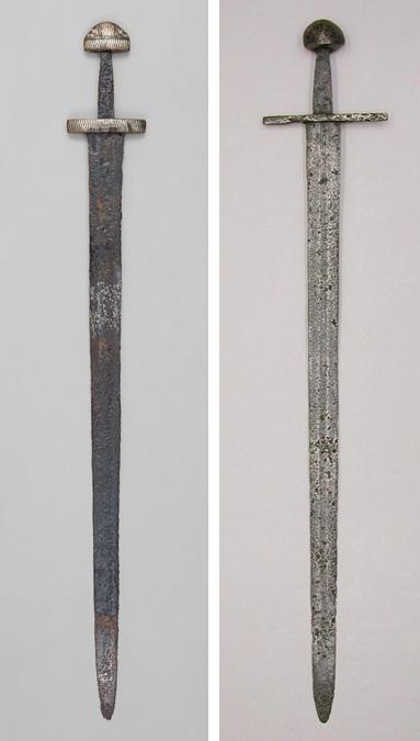 Left: Sword, 10th century. European, probably Scandinavia. Iron, copper, silver, niello. The Metropolitan Museum of Art, New York, Rogers Fund, 1955 (55.46.