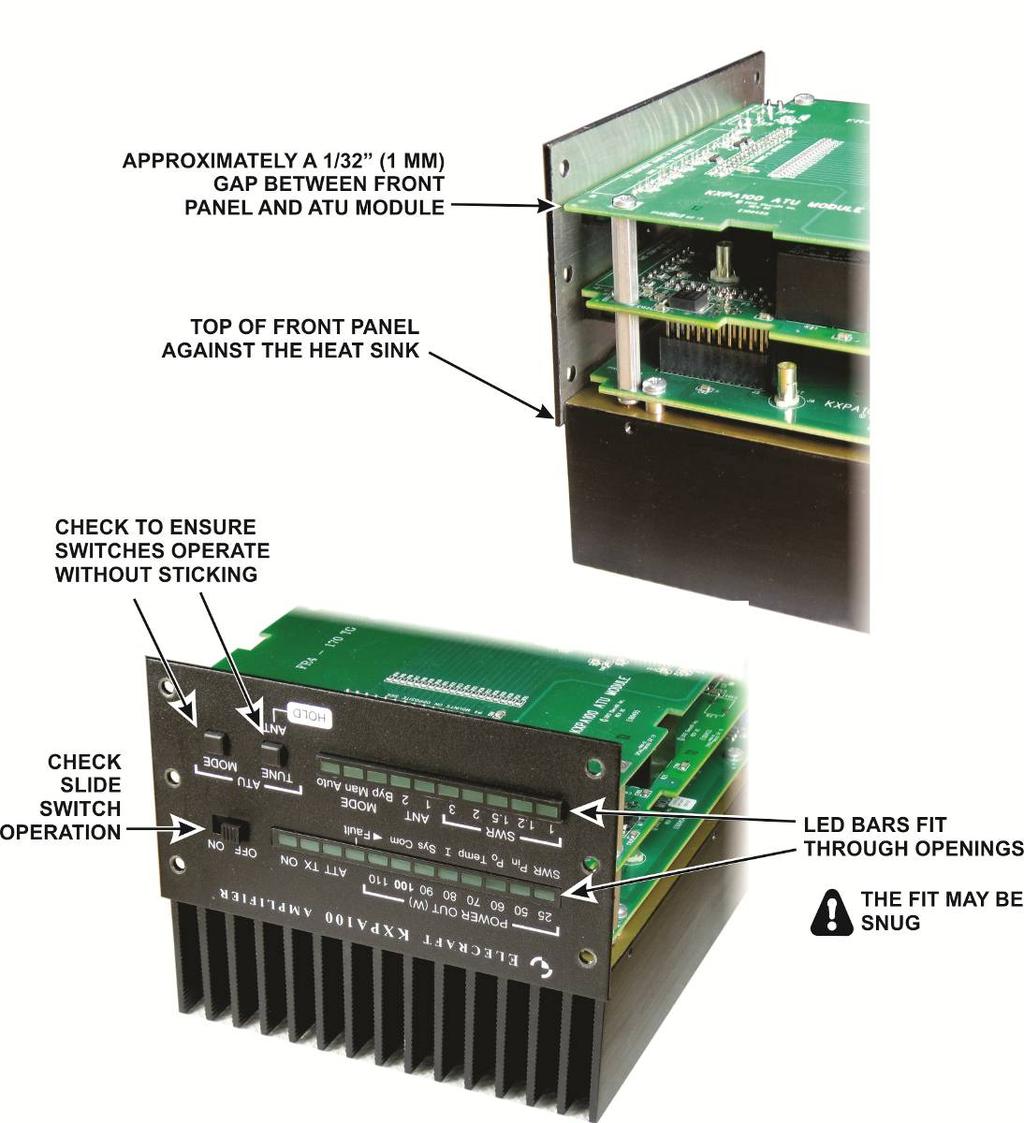 The spacing between the ATU module and the low pass filter board below it is critical for the front panel to fit and the switches to operate smoothly.