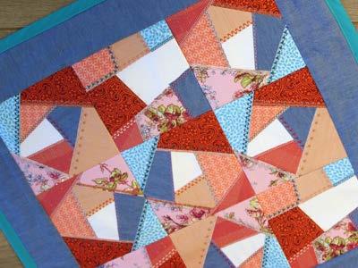 Have fun arranging the in-thehoop crazy quilt blocks for unique effects and patterns. As you plan your quilt, mix and match different fabrics, prints, and textured fabrics.
