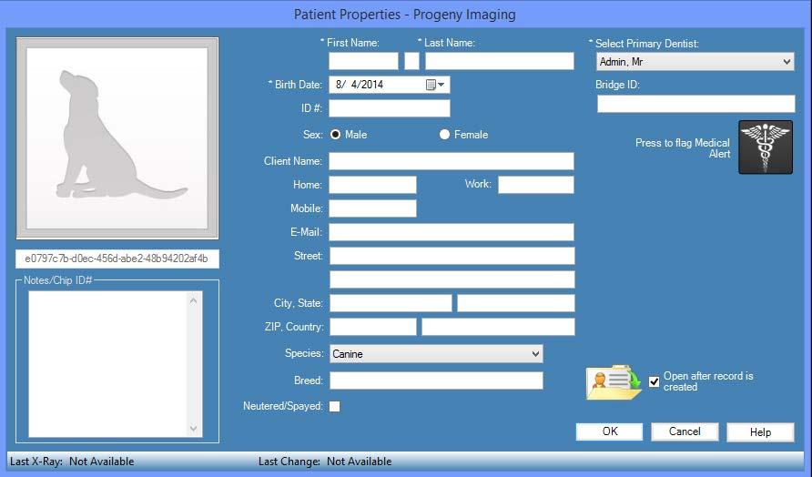 Creating a Patient Record Use the Patient Properties screen to create a patient record. When a patient record is created, a primary dentist must be assigned to the patient.