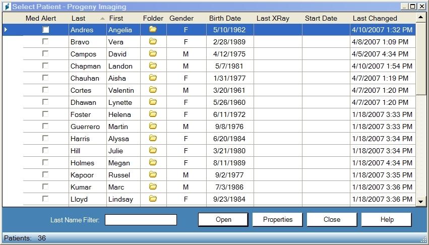 Accessing Patient Records A patient record must be open in order to acquire or display images. Use the Select Patient screen to open a patient record.
