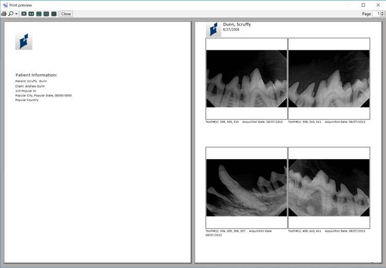 Printing Images Images displayed in the Work Surface can be printed to the computer's default printer using Progeny Imaging Veterinary's Print Preview screen.