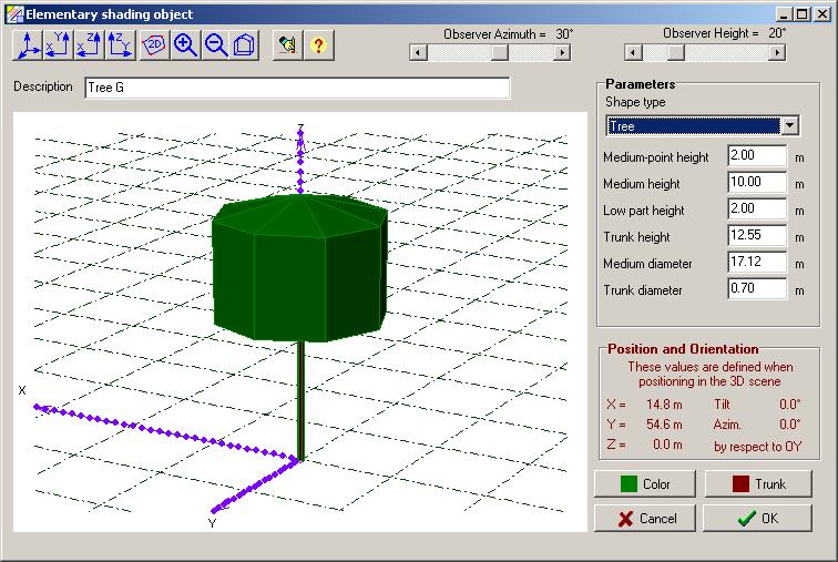 Figure 44 PVsyst screen shot showing parameters for tree construction [Image: PVsyst] The resulting model of Bush Court is shown in Figure 45 below.