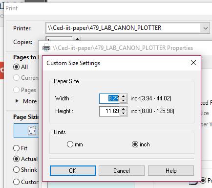 click on the Page Setup tab, click on Page Size drop down box and select Custom Paper Size (top graphics) Put