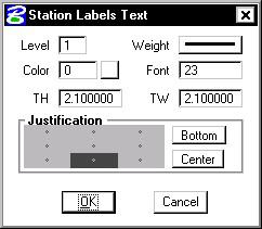 GEOPAK Step 13. Set the Station Labels as shown, using the Define button to set the text Plot Parameters (wt=4). Step 14.