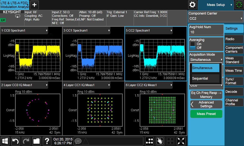 08 Keysight Overcoming LTE-A RF Test Challenges - Application Note Switching between sequential and simultaneous, the signal analyzer can capture all CCs in one acquisition and test the signals