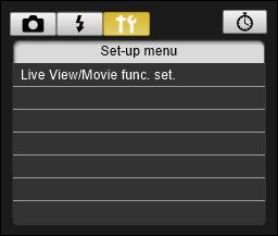 Click the [ ] button. 5 Set the Live View function. Click [Live View/Movie func. set.]. Click The [Live View/Movie func.