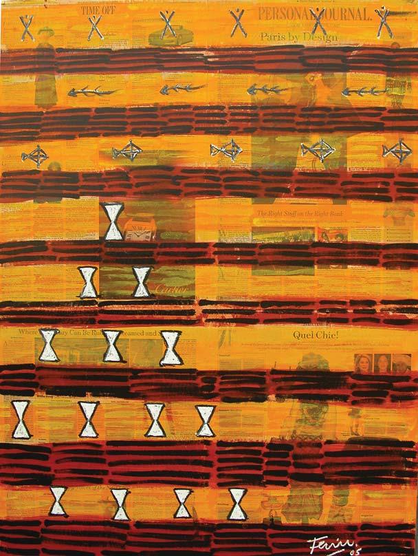 Kaimi, by Fatu Feu u, 2005. Mixed media on canvas, approx 15 10 m. Feu u has explored and developed grid shapes and lattices as a foundation for his pictorial narratives.