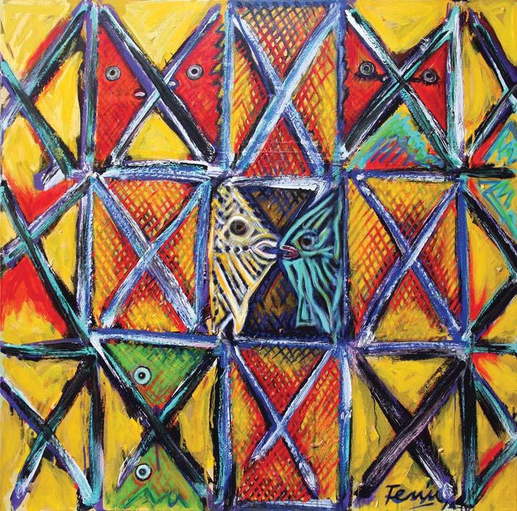 Talanoa, by Fatu Feu u, 2014. Acrylic on canvas, 102 102 cm.