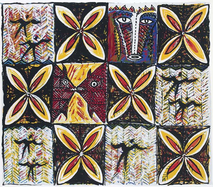 Matu Atua, by Fatu Feu u, 2011. Art print, edition of 45, 87 75 cm. These symbols are inspired by Samoan culture, specifically by migration, navigation, and seafaring.