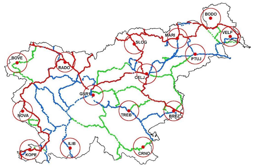 Figure 4: Distribution of High Precision leveling network lines and SIGNAL stations Heights of benchmarks within the existing Slovenian leveling network are given in so called Vertical Datum