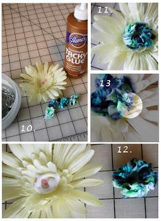 5. Tear a strip of fabric 1/2 wide and about 10 long. I recommend tearing so that your ruched finished flower center will have even more texture and interest. 6. Finally!